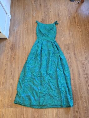 Vintage 1950s RAPPI Emerald Green Floral Brocade Gown - Rare 25" Wasp Waist